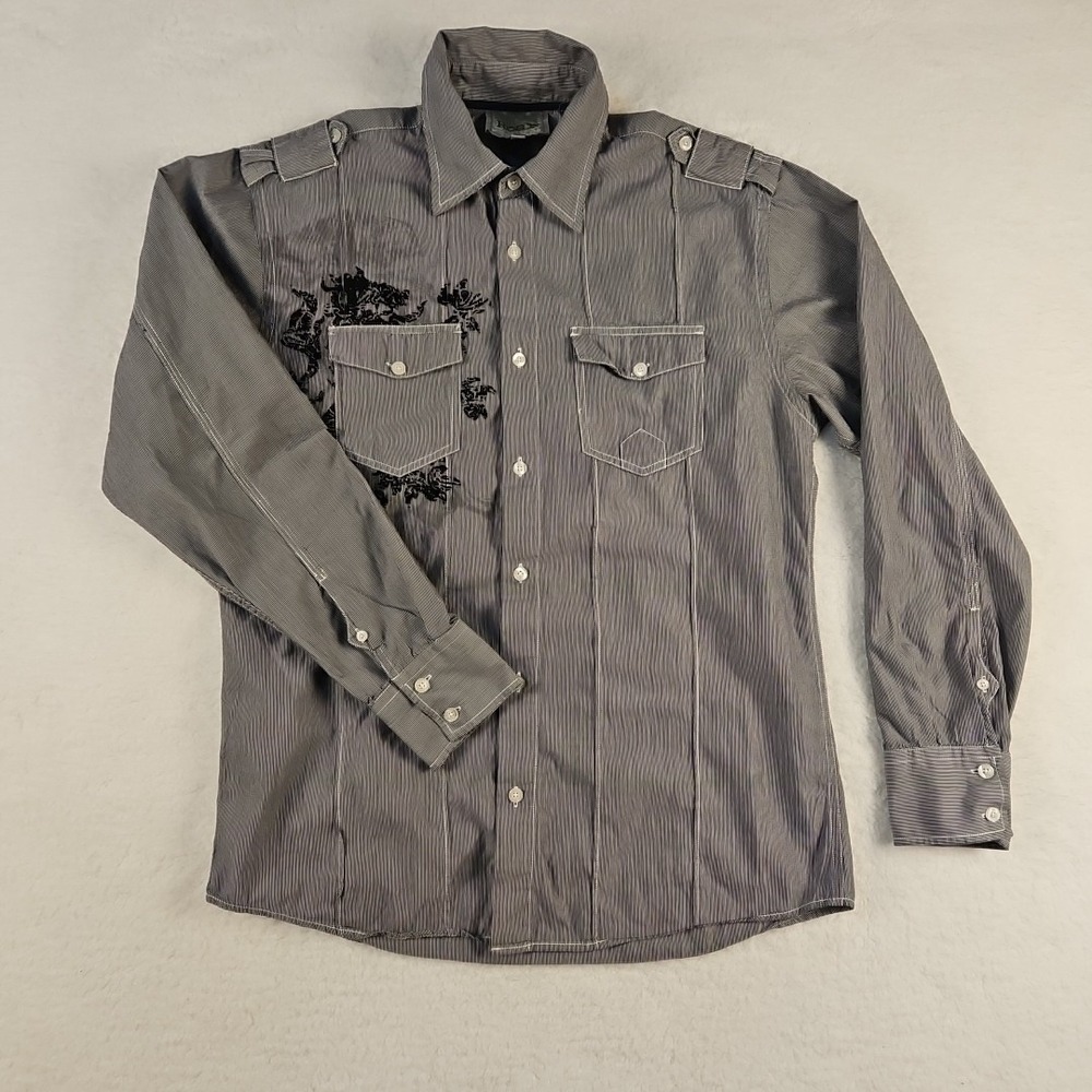 ROAR by Buckle Men's Gray And Black Long‎ Sleeved Button Front Shirt Size Medium